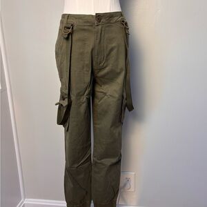 Easel Womens Olive Cargo Pants Elastic Hem With Suspenders Size Medium